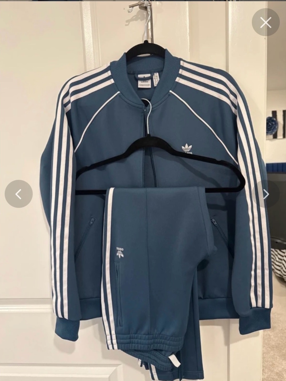 Adidas Blue Track Jacket and Pants SET With White Three-Stripes
